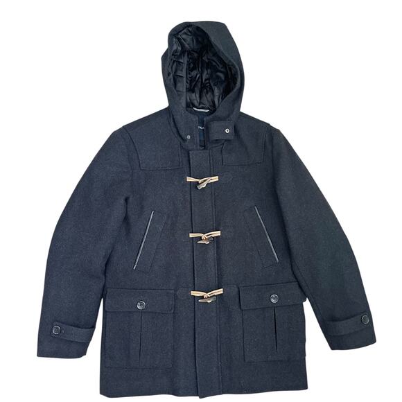 Nautica Men’s M Wool Blend Toggle Duffle Coat Hooded Quilted Lined Black - Picture 1 of 9